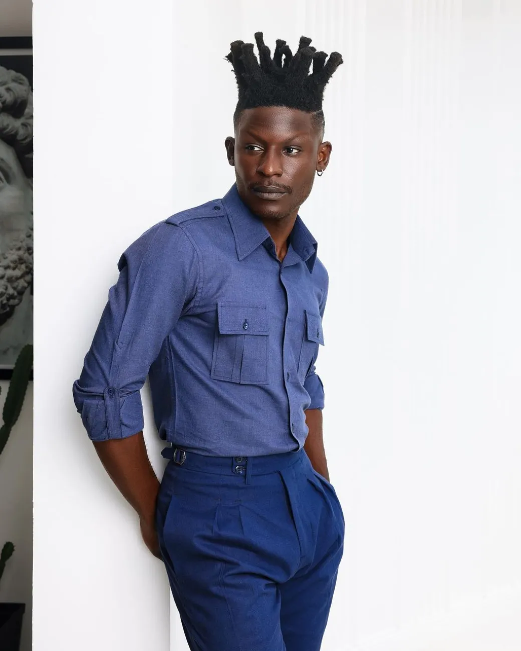 A Brushed, Navy Blue, Combat Details Shirt.