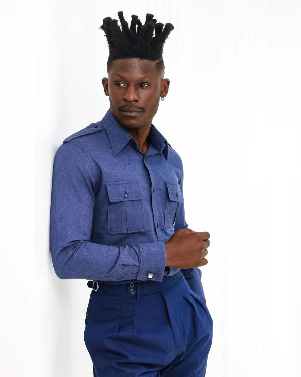 A Brushed, Navy Blue, Combat Details Shirt.