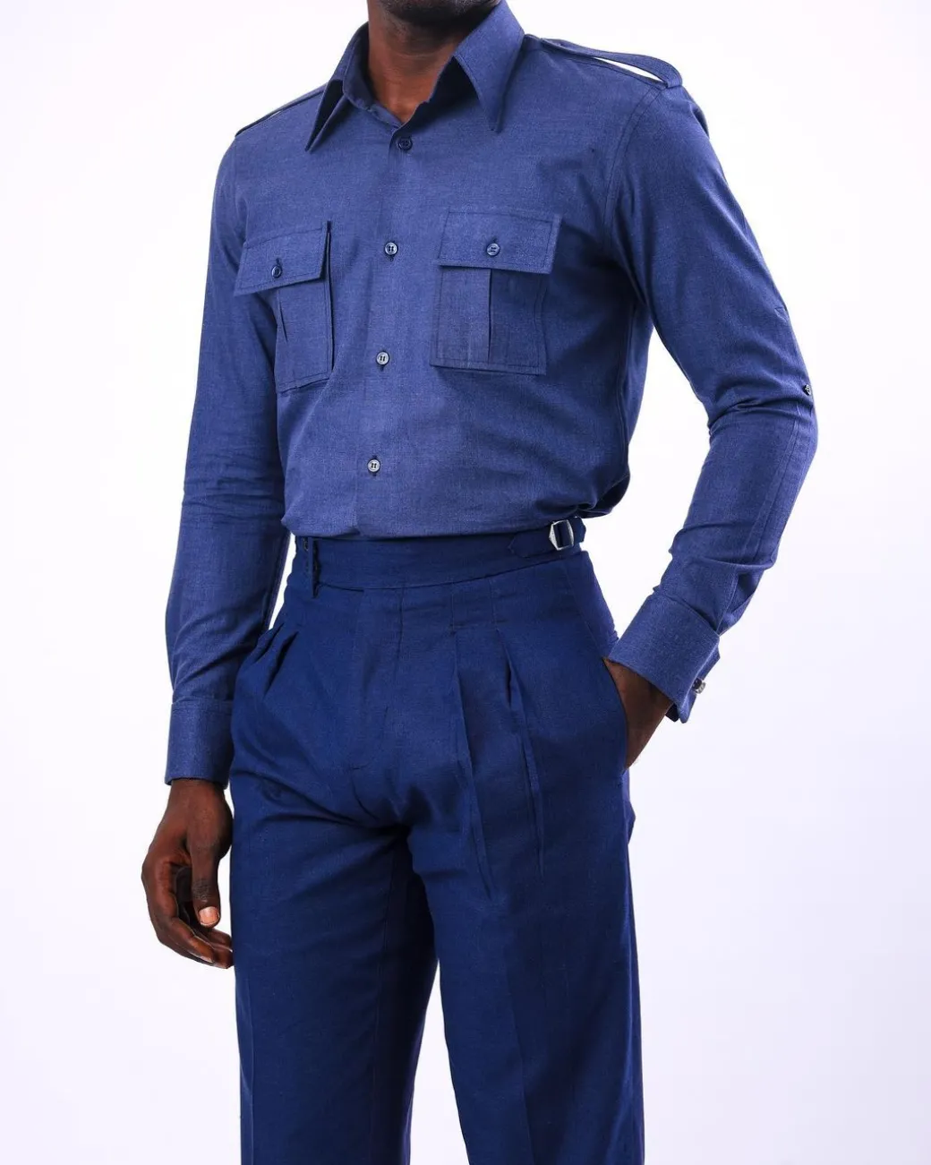 A Brushed, Navy Blue, Combat Details Shirt.