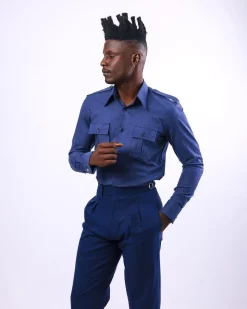 A Brushed, Navy Blue, Combat Details Shirt.