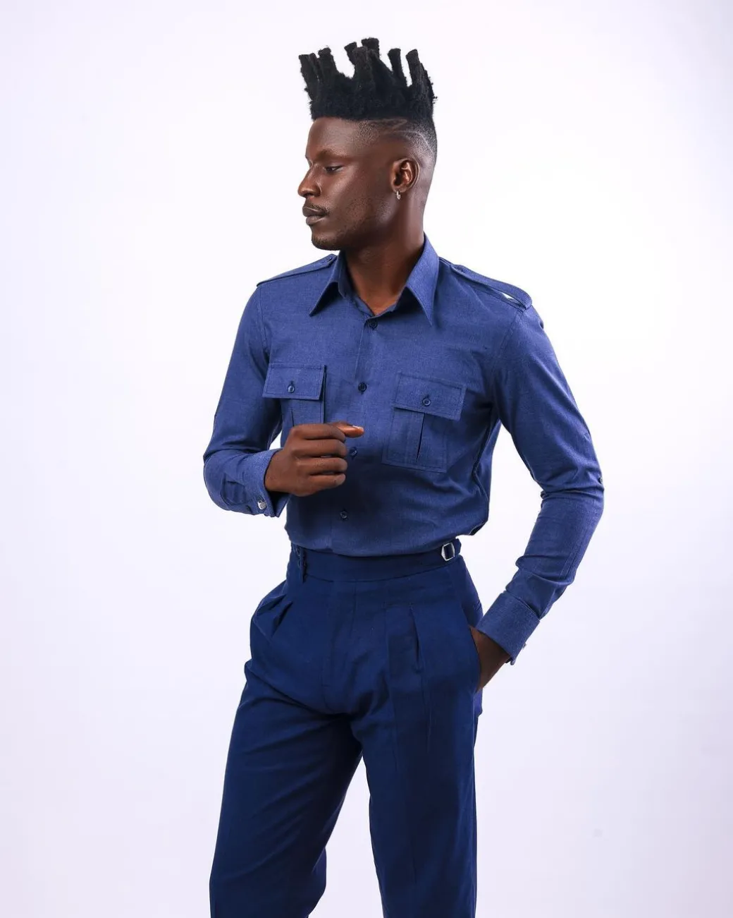 A Brushed, Navy Blue, Combat Details Shirt.