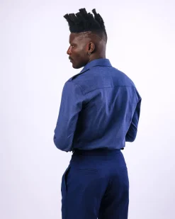 A Brushed, Navy Blue, Combat Details Shirt.