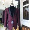 A Burgundy And Black Paisley Shawl Lapel Tuxedo Suit