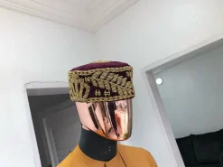 A Burgundy and gold embroidery African traditional hat