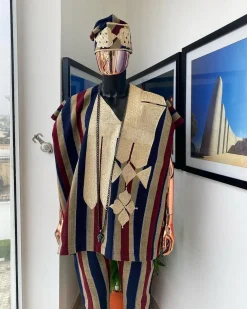 A burgundy, brown & midnight blue aso-oke African traditional dashiki