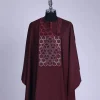 A burgundy, Connected inverted cube -layered 3D embroidery design with splashed burgundy ss30 Swarovski stone details Agbada