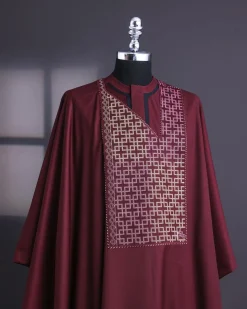 A Burgundy connected Mazeline with keke Elemu embroidery details agbada