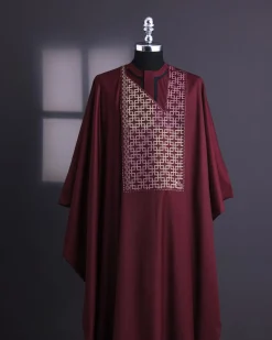 A Burgundy connected Mazeline with keke Elemu embroidery details agbada