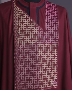 A Burgundy connected Mazeline with keke Elemu embroidery details agbada