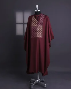 A Burgundy connected Mazeline with keke Elemu embroidery details agbada