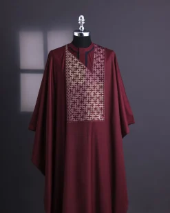 A Burgundy connected Mazeline with keke Elemu embroidery details agbada