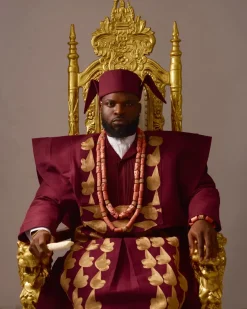 A Burgundy, deltagbada flapper embroidery details agbada