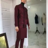 A Burgundy Jacquard Nehru Jacket, Velvet Hat, 2 Piece African Kaftan And sokoto