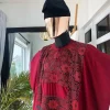 A burgundy metallic embroidery Agbada with black mixed jacquard, Swarovski burgundy stone detailing