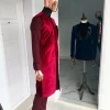 A burgundy 3-piece Kaftan, Red Velvet Trench Coat