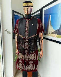 A burgundy Reloaded “isiagu” African traditional Wear with pant trouser