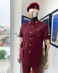 A Burgundy Reloaded Vintage “Havana” French Safari Suit.