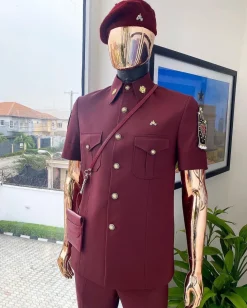 A Burgundy Reloaded Vintage “Havana” French Safari Suit.