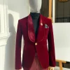 A Burgundy Shawl Lapel Soaked Velvet Tuxedo Suit