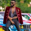 A Burgundy Velvet Blazer Jacket Suit