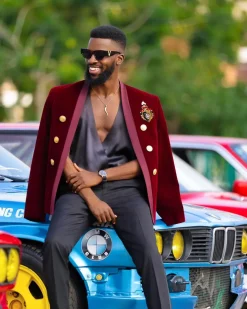 A Burgundy Velvet Blazer Jacket Suit
