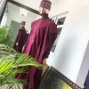 A Burgundy with Connected Embroidery Agbada