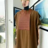 A Caramel brown, distributed square and dotted circle embroidery Agbada