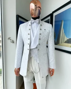 A “cardinal” ivory white and silver pattern metallic pattern jacquard Suit