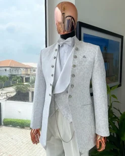 A “cardinal” ivory white and silver pattern metallic pattern jacquard Suit
