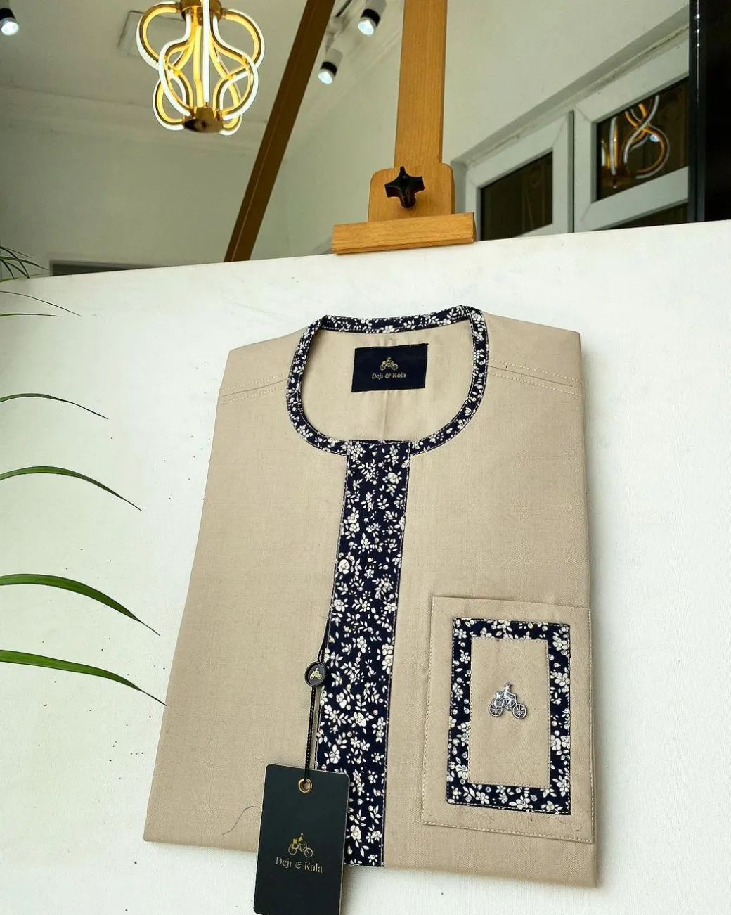 A Carton-coloured Swarovski stone detailing on the flap and pocket African Kaftan and Sokoto