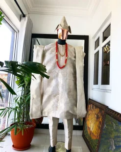 A Champagne Gold Interconnected Embroidery 3 Piece Traditional Agbada