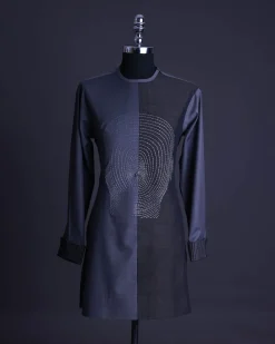 A charcoal and porpoise grey, Mid-Cut with head hologram embroidery detailing African senator kaftan native.