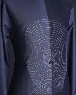 A charcoal and porpoise grey, Mid-Cut with head hologram embroidery detailing African senator kaftan native.