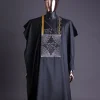 A Charcoal Black, Ajala The Traveler Metallic Wire Embroidery Details Agbada With Swarovski Stone