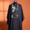 A charcoal black, Alexander 3 portrait embroidery details agbada, silver clear view Swarovski buttons on 3/4 sleeve kaftan & sokoto
