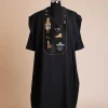 A Charcoal black, all stars, skull, bearded sailor & gold and silver Swarovski stone details agbada
