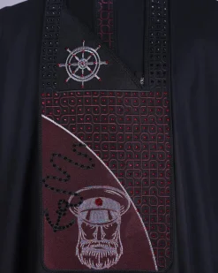 A Charcoal Black, Anchor, Wheel & Sailor Wire Embroidery Details Agbada