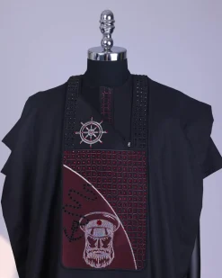 A Charcoal Black, Anchor, Wheel & Sailor Wire Embroidery Details Agbada
