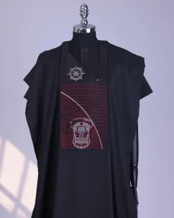 A Charcoal Black, Anchor, Wheel & Sailor Wire Embroidery Details Agbada