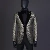 A Charcoal Black And Gold Splash, Peak Lapel Tuxedo Suit