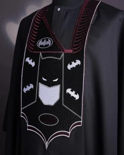 A charcoal black, “Batman VS Gotham” embroidery details agbada