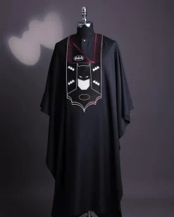 A charcoal black, “Batman VS Gotham” embroidery details agbada