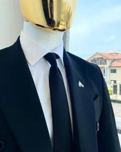 A Charcoal Black Bespoke “Peaky Blinders” Peak Lapel Suit