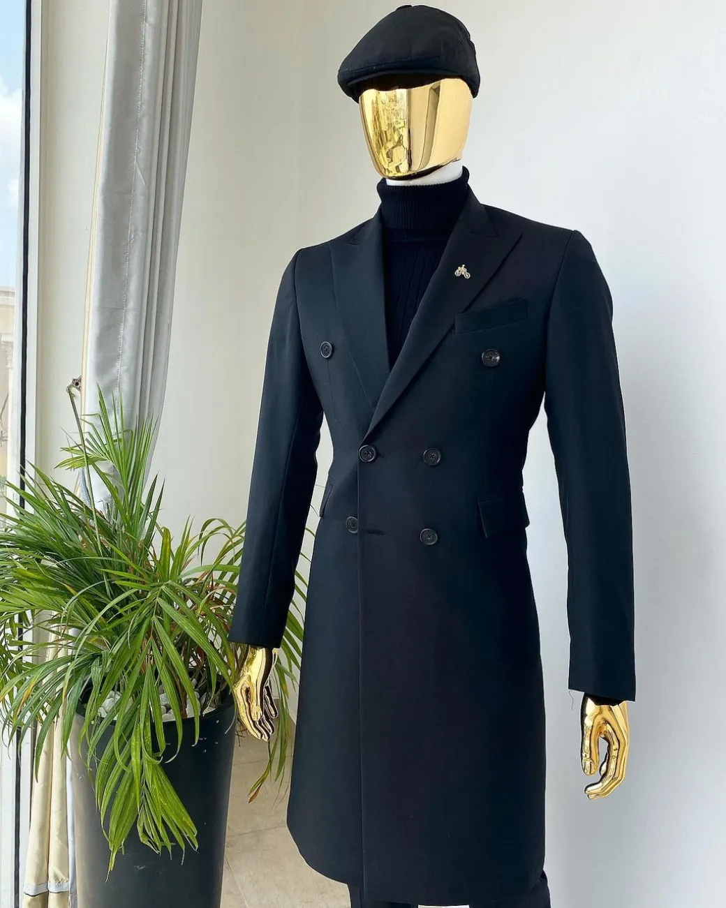 A Charcoal Black Bespoke “Peaky Blinders” Peak Lapel Suit