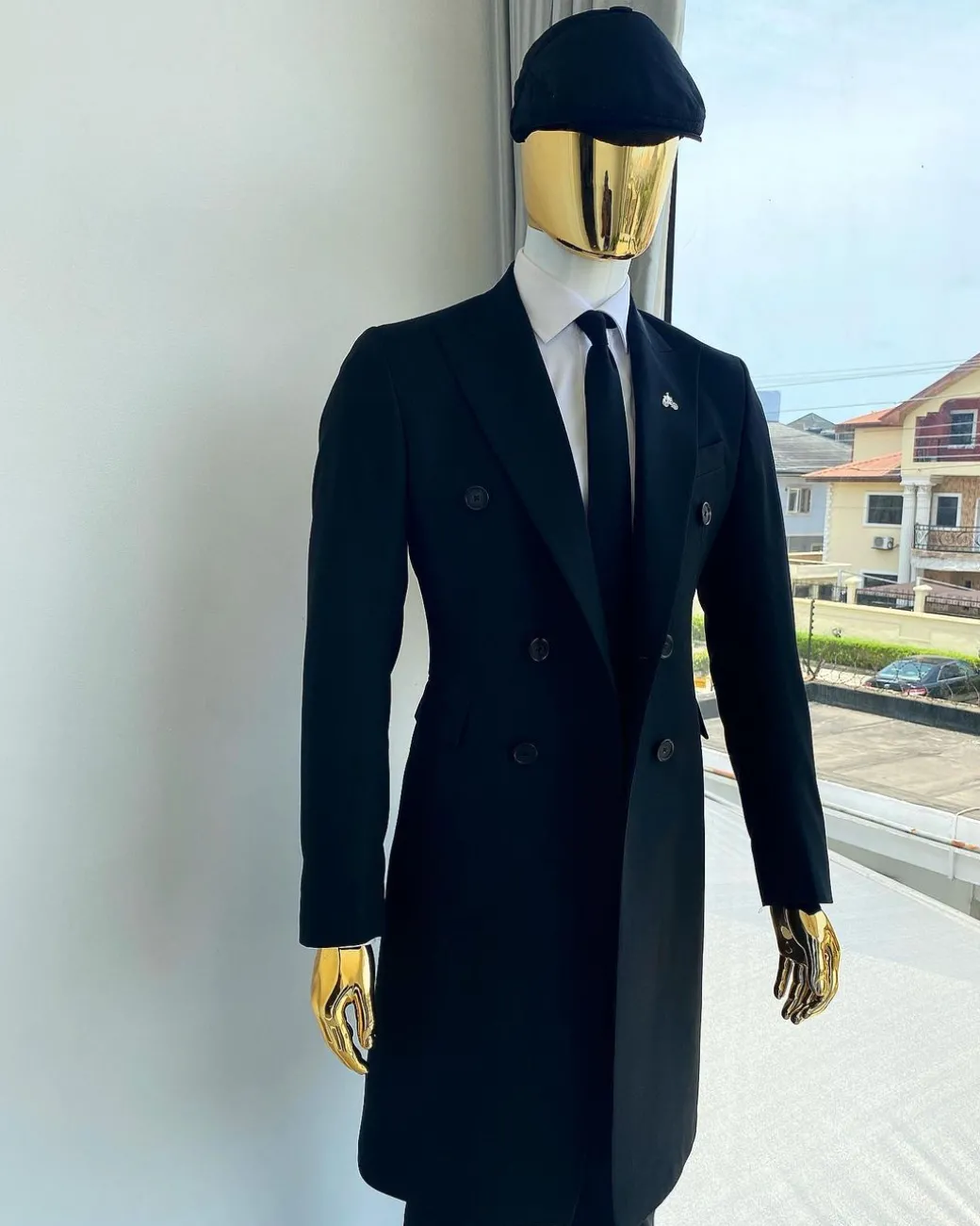 A Charcoal Black Bespoke “Peaky Blinders” Peak Lapel Suit
