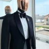 A Charcoal black “classic” shawl lapel floral pattern jacquard tuxedo suit
