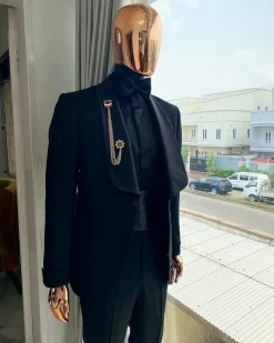A Charcoal Black Dinner Shawl Lapel Tuxedo Suit