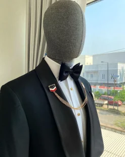 A Charcoal Black Dinner Shawl Lapel Tuxedo Suit