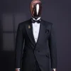 A Charcoal black, dotted jacquard, half-double-breasted suit
