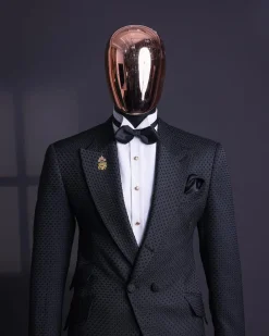 A Charcoal black, dotted jacquard, half-double-breasted suit
